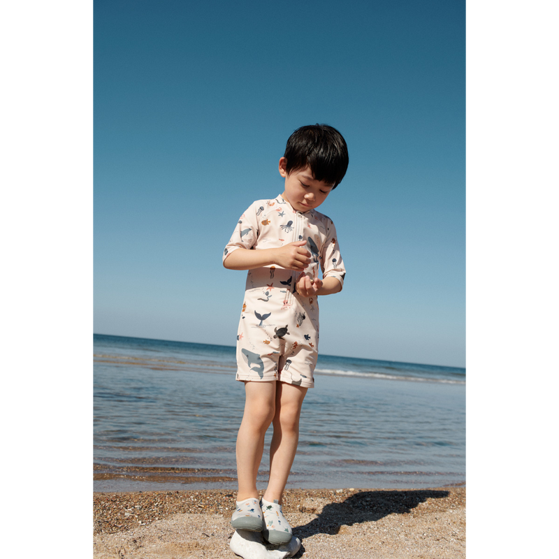 Liewood Max short-sleeved UV jumpsuit - Sea creature / Sandy - SWIMSUIT