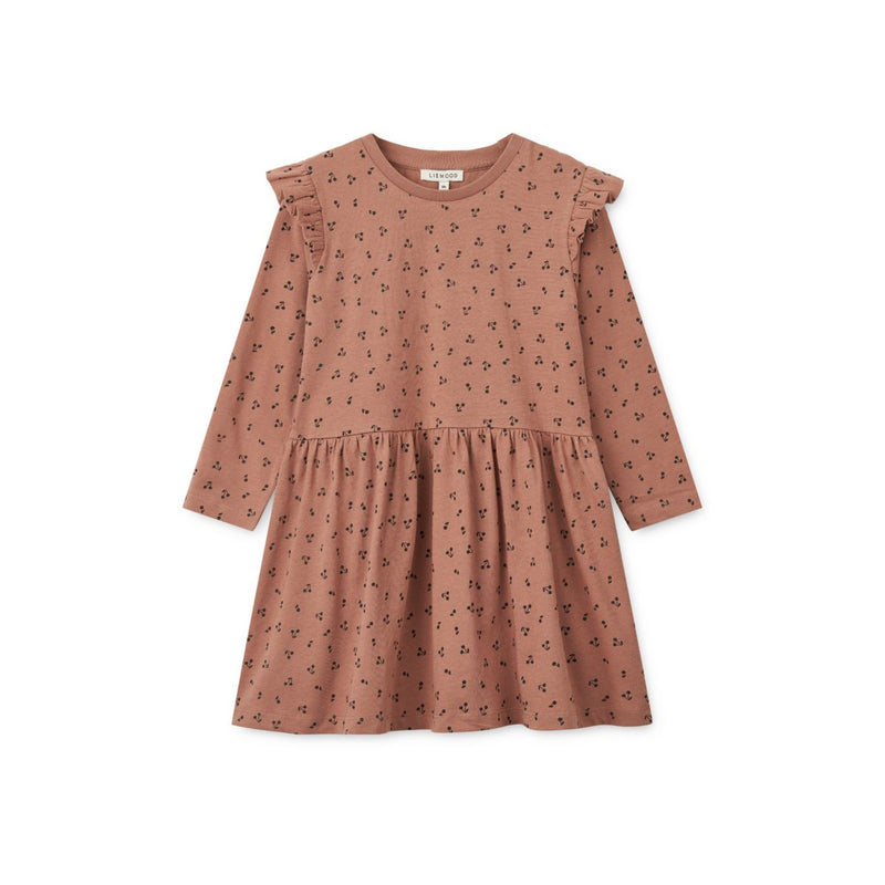 Liewood Lima Printed Frill Longsleeve Dress - Cherries / Dark rosetta - DRESS