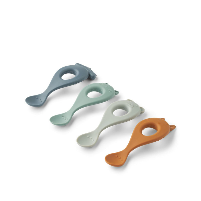 Liva Silicone Spoon 4 Pack - Whale blue multi mix