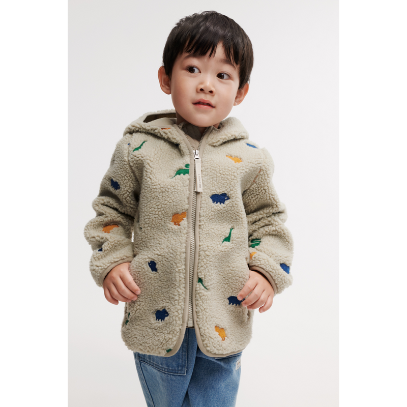 Liewood Mara Pile Jacket - Dinosaur / Mist embroidery - JACKET