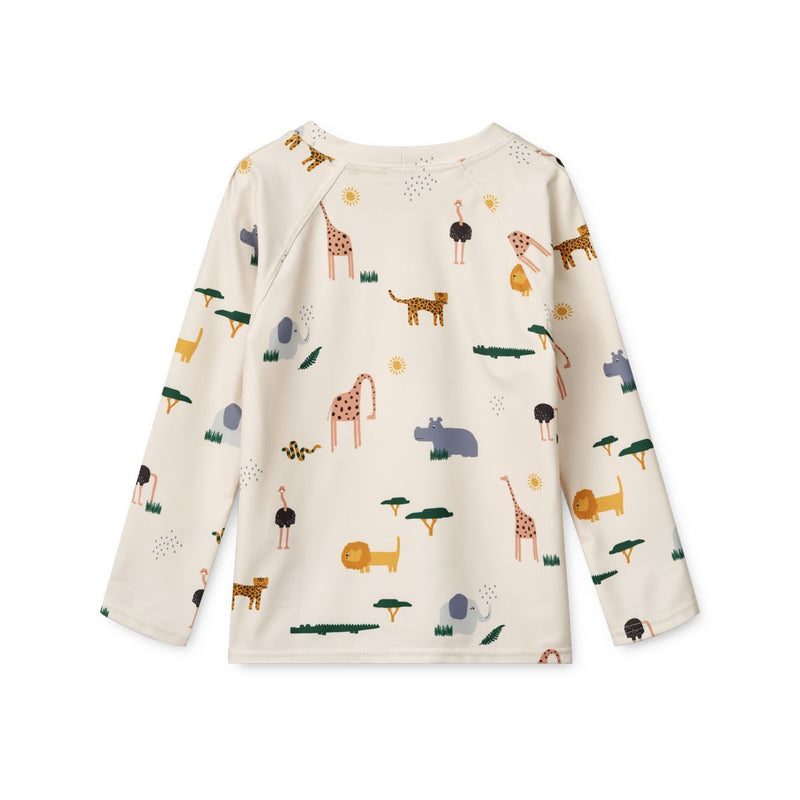 Liewood Noah Printed long-sleeved swim t-shirt - Safari sandy mix - SWIM TEE