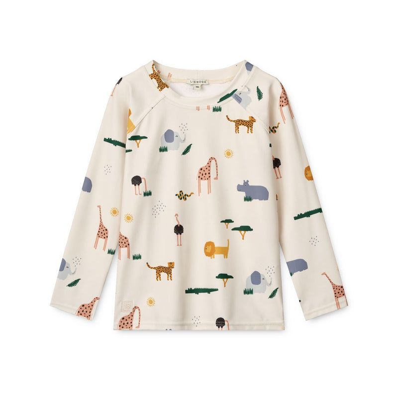 Liewood Noah Printed long-sleeved swim t-shirt - Safari sandy mix - SWIM TEE