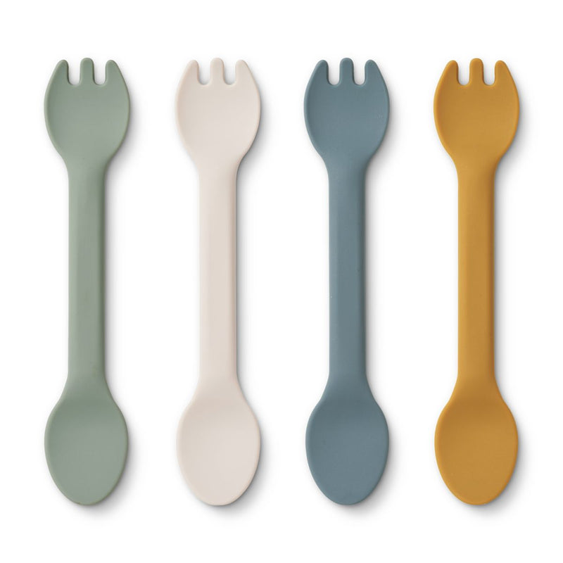 Liewood Jan silicone spork 4-pack - Faune green multi mix - CUTLERY