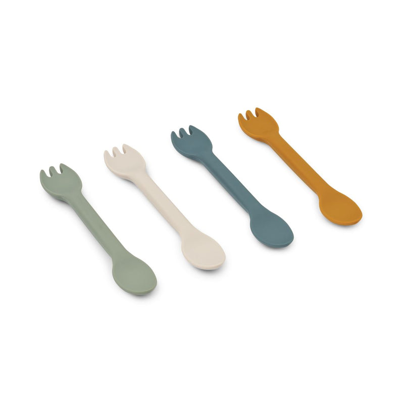 Liewood Jan silicone spork 4-pack - Faune green multi mix - CUTLERY